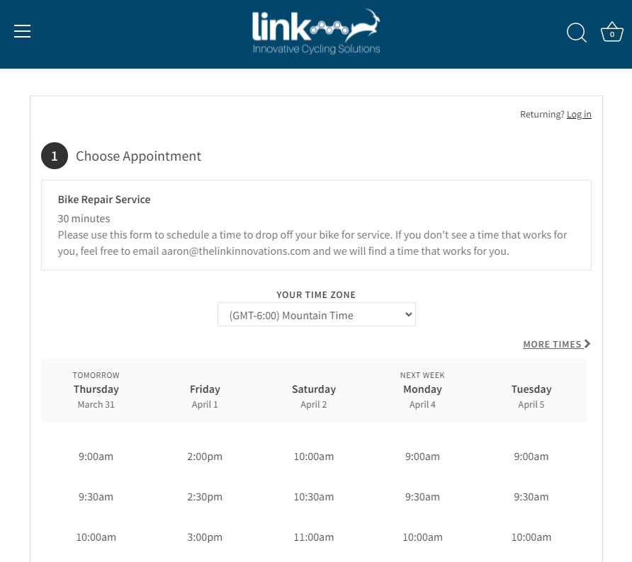 acuity scheduling service at link