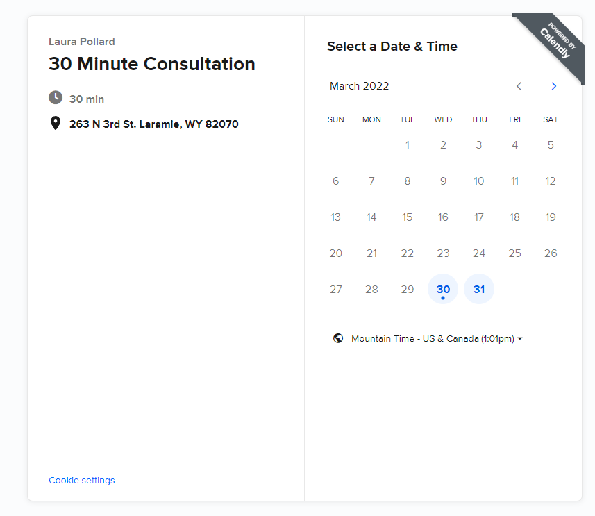 a screenshot of calendly schedule with Lifecoachforyou